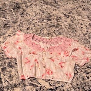 Floral Pink Lace Trim crop